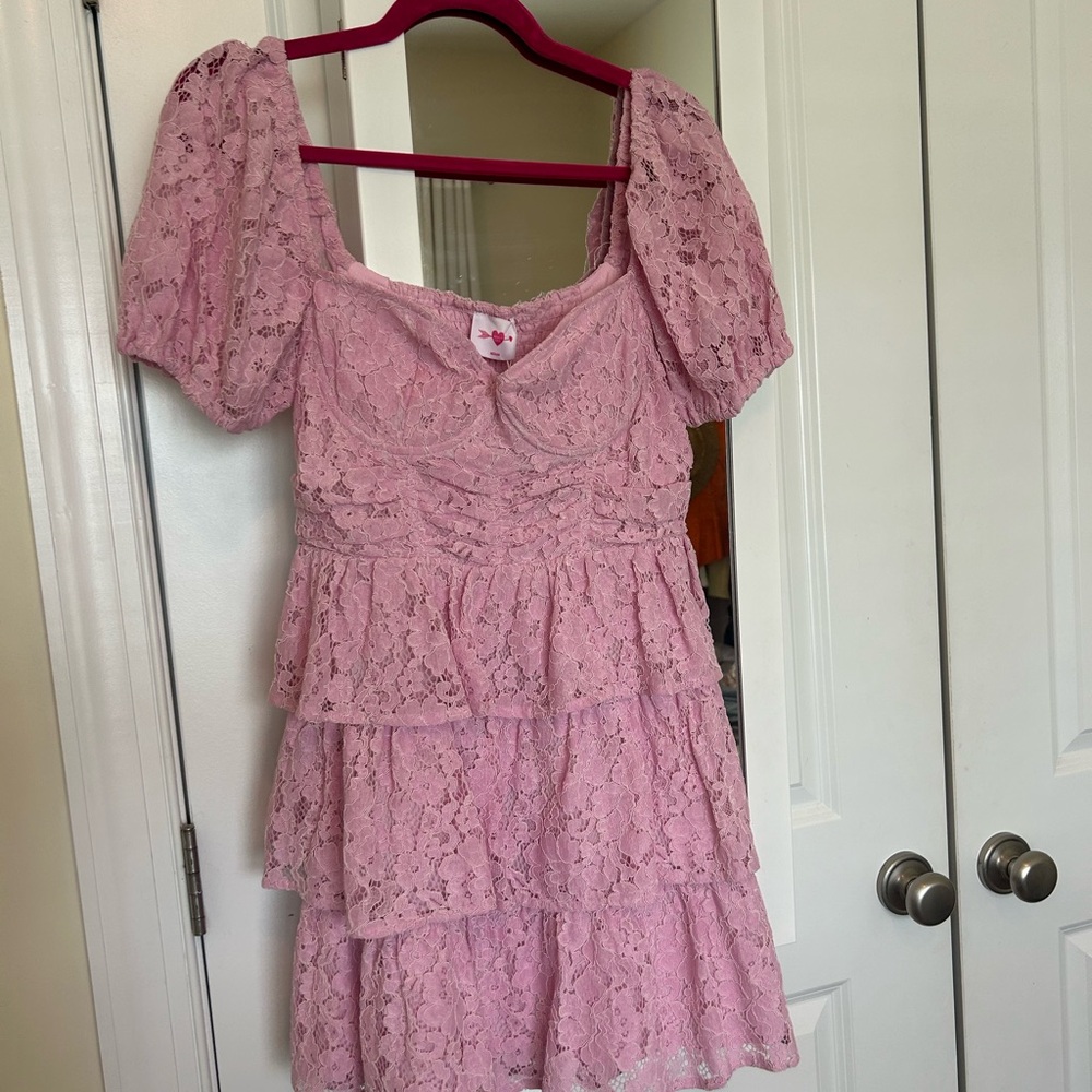 Pink Lace Tiered Dress